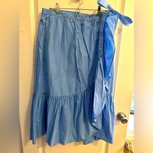 J. Crew Blue Ruffled Midi Wrap Skirt with Bow/ Ties